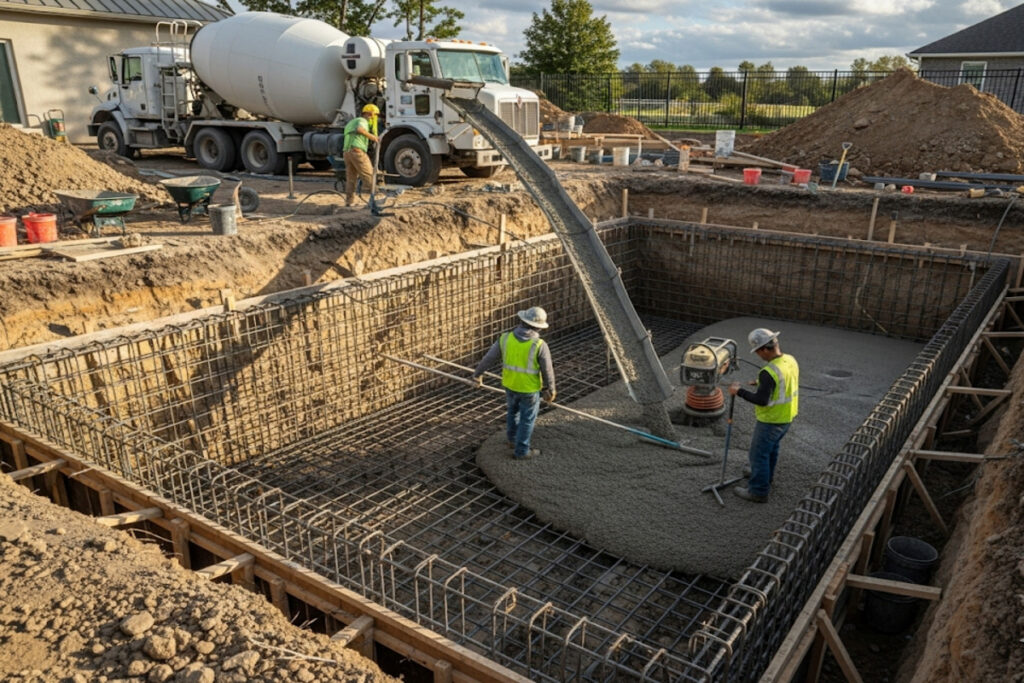 Construction d'un piscine en béton