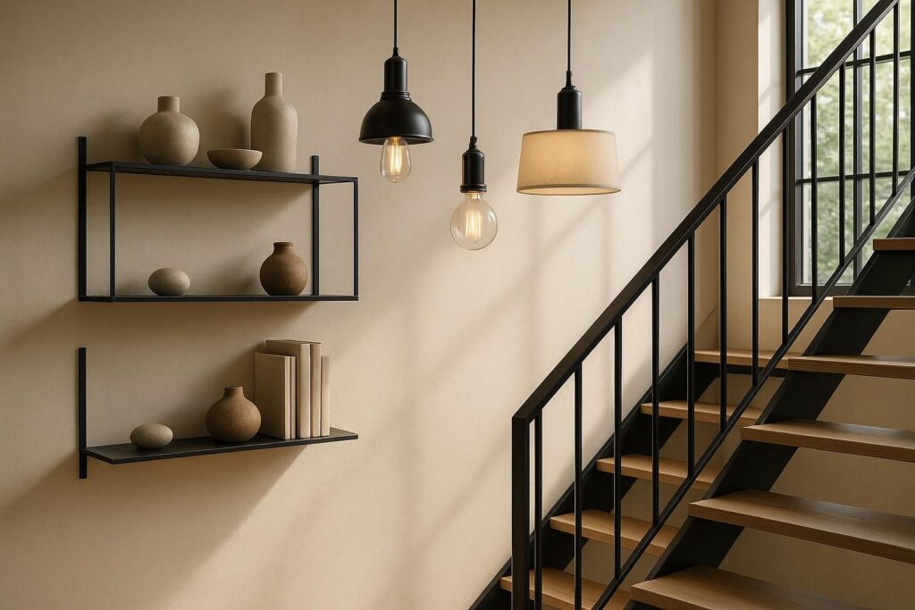 découvrez comment le métal noir s'invite dans votre intérieur avec des étagères, luminaires et escaliers au design moderne et élégant.