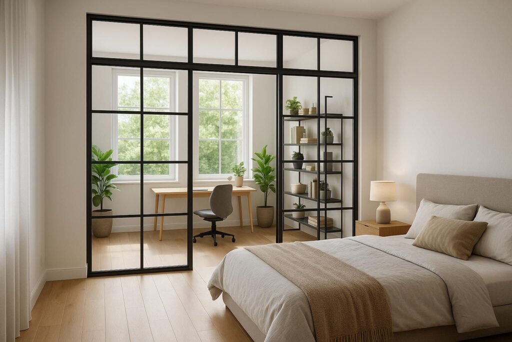 découvrez comment intégrer une verrière d'atelier dans votre chambre pour créer un coin bureau élégant et fonctionnel, alliant luminosité et style industriel.