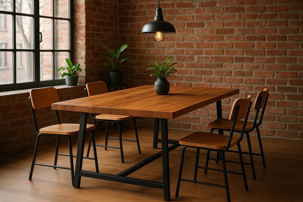 découvrez l'association parfaite du métal noir et du bois pour créer un style factory chaleureux et élégant, alliant robustesse industrielle et convivialité naturelle.